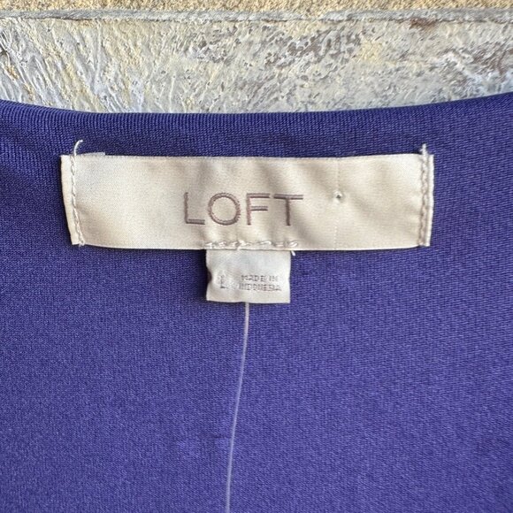 Loft Short Sleeve V-Neck Tiered Purple Dress Women's Size L - Picture 3 of 9